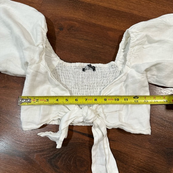 Zara Puff sleeves Tie Linen Top White color Sz XS - Picture 10 of 11
